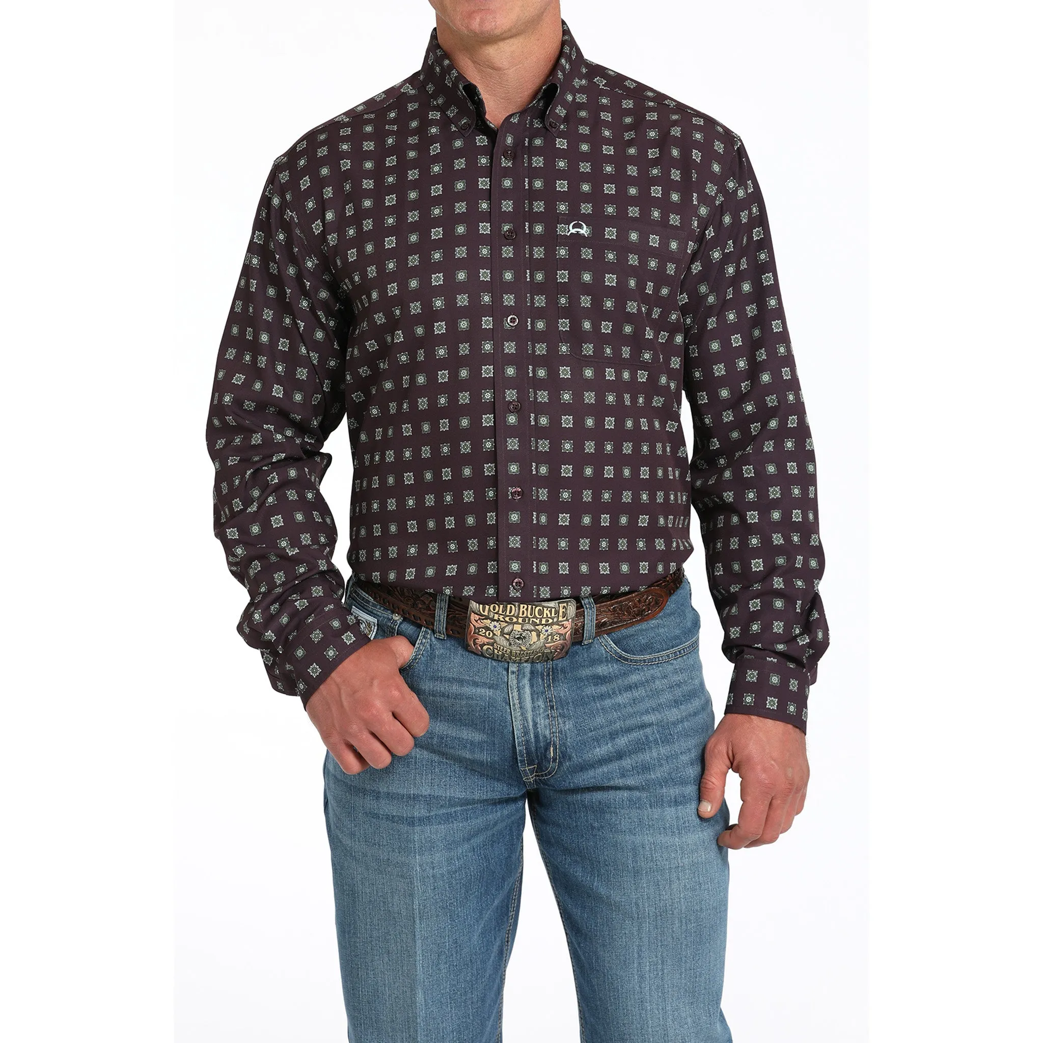 Cinch Men's Purple Geo Print ArenaFlex Long Sleeve Shirt sold by Western Edge