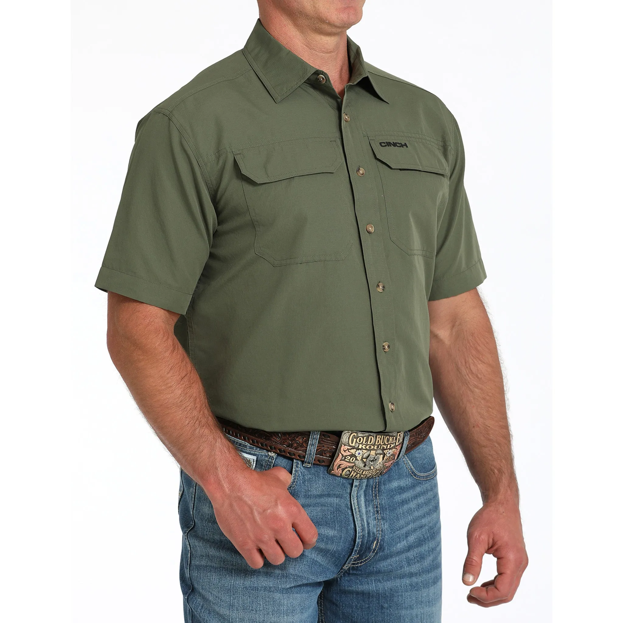 Cinch Olive Green Arena Flex Short Sleeve Button Down sold by Western Edge product image thumbnail 3