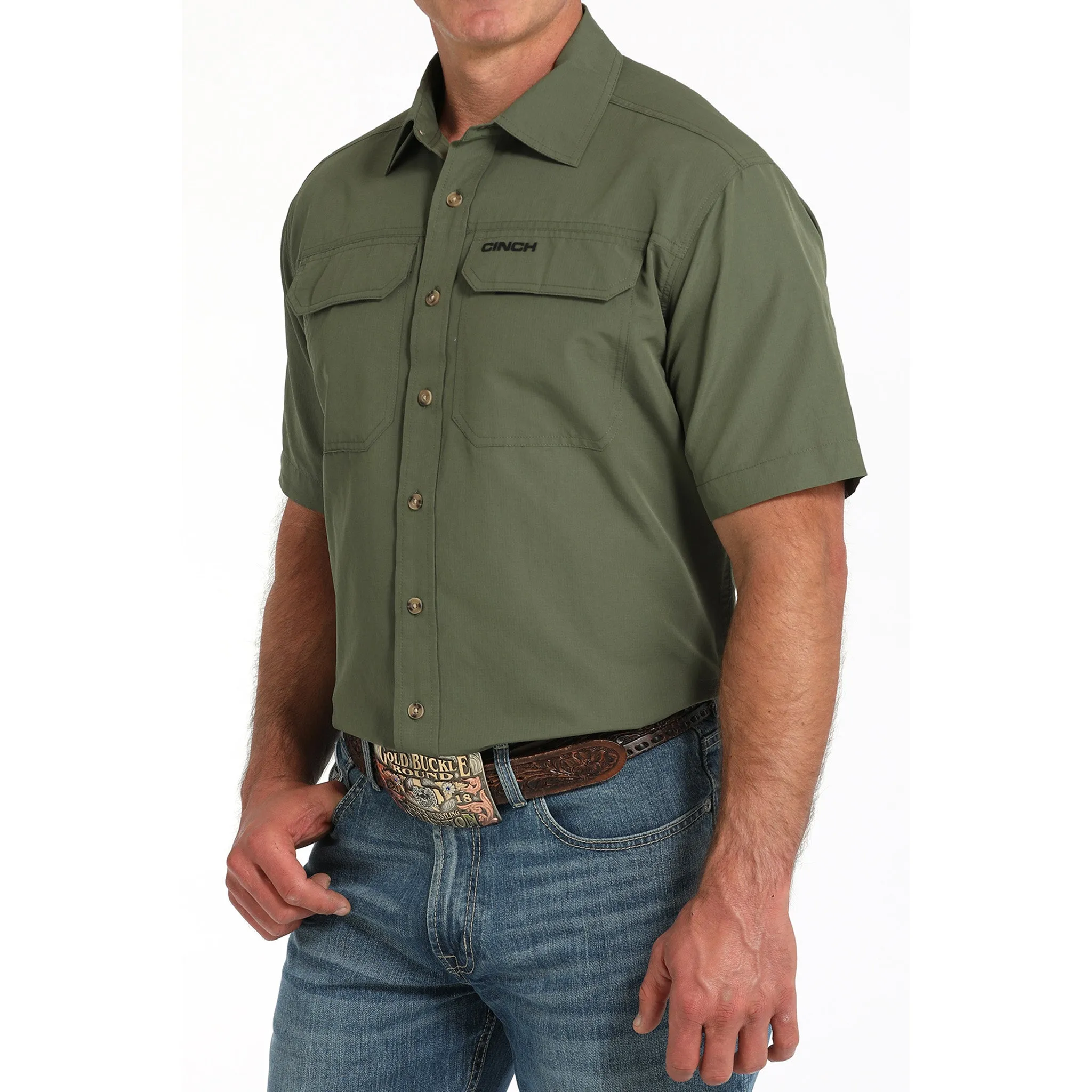 Cinch Olive Green Arena Flex Short Sleeve Button Down sold by Western Edge product image thumbnail 2