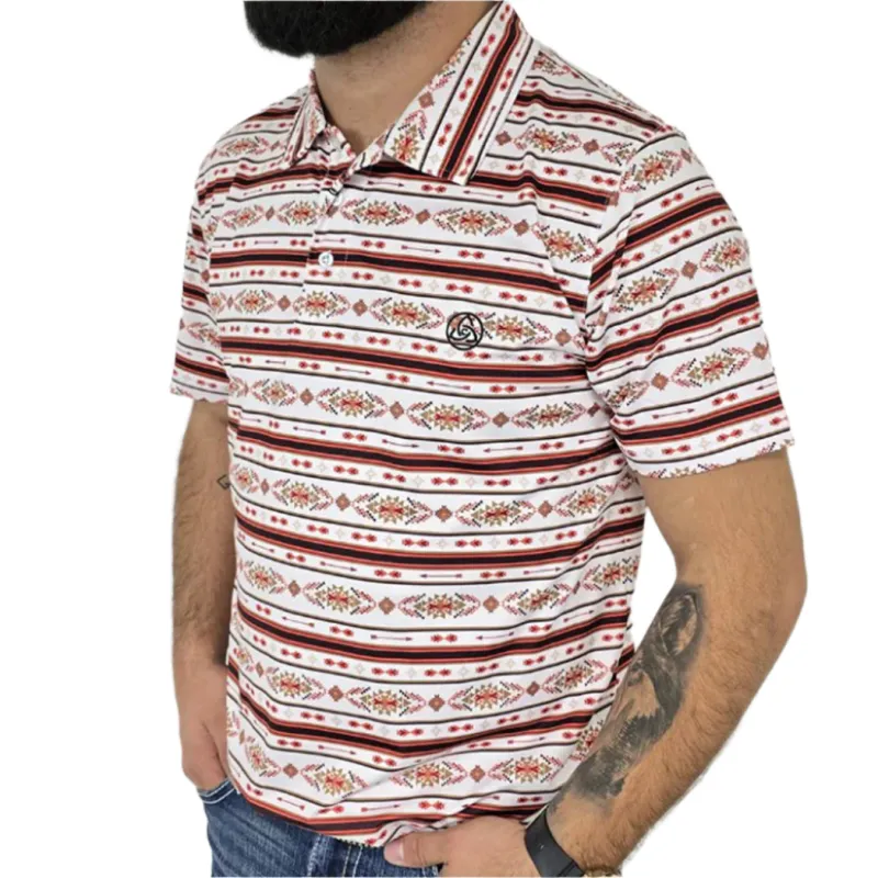 White, Orange and Tan Aztec Polo made by Western Edge