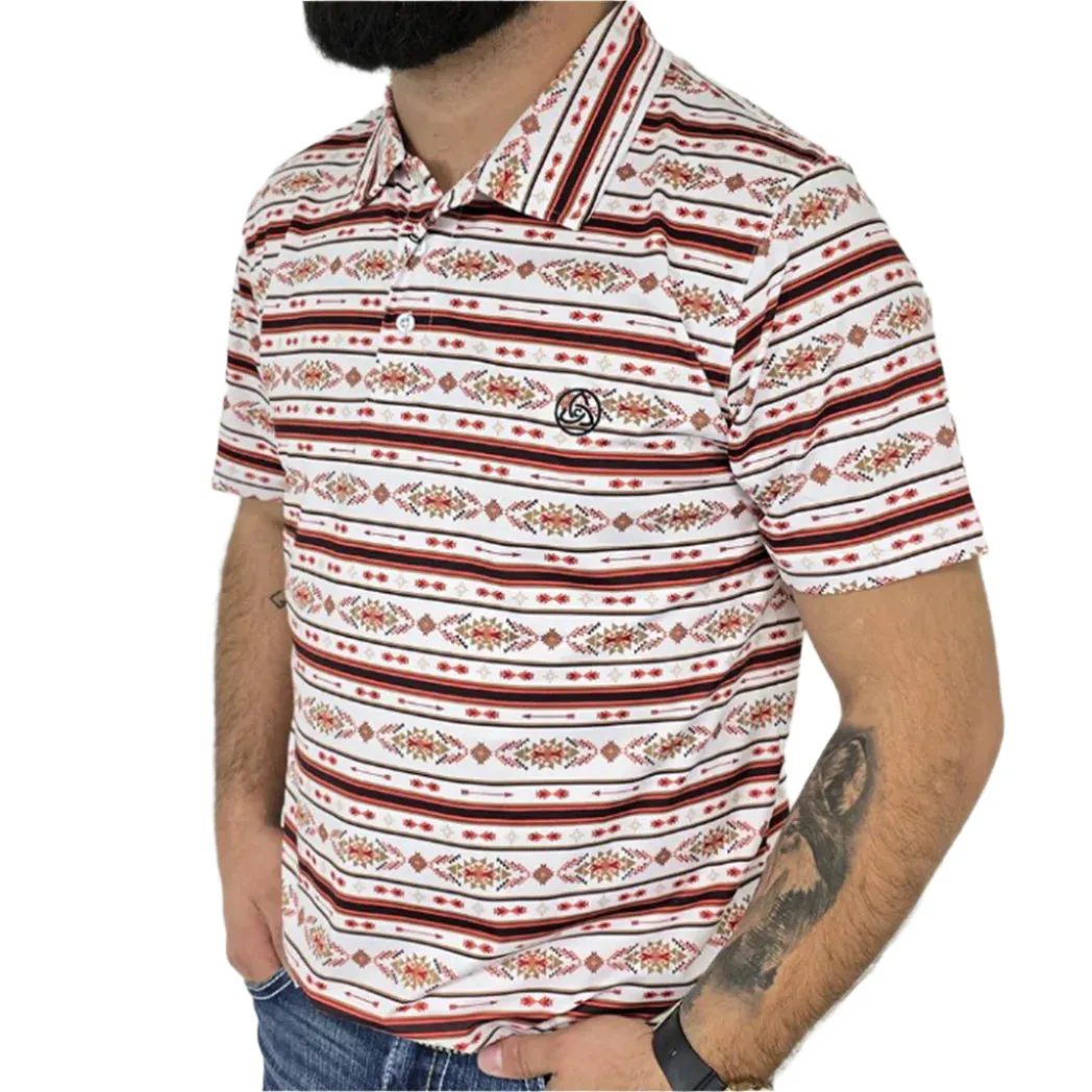 White, Orange and Tan Aztec Polo sold by Western Edge