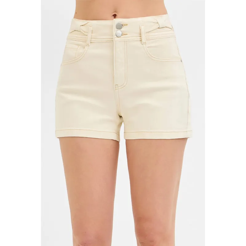 Risen Women's Ivory Bow Detail High Rise Shorts made by Risen
