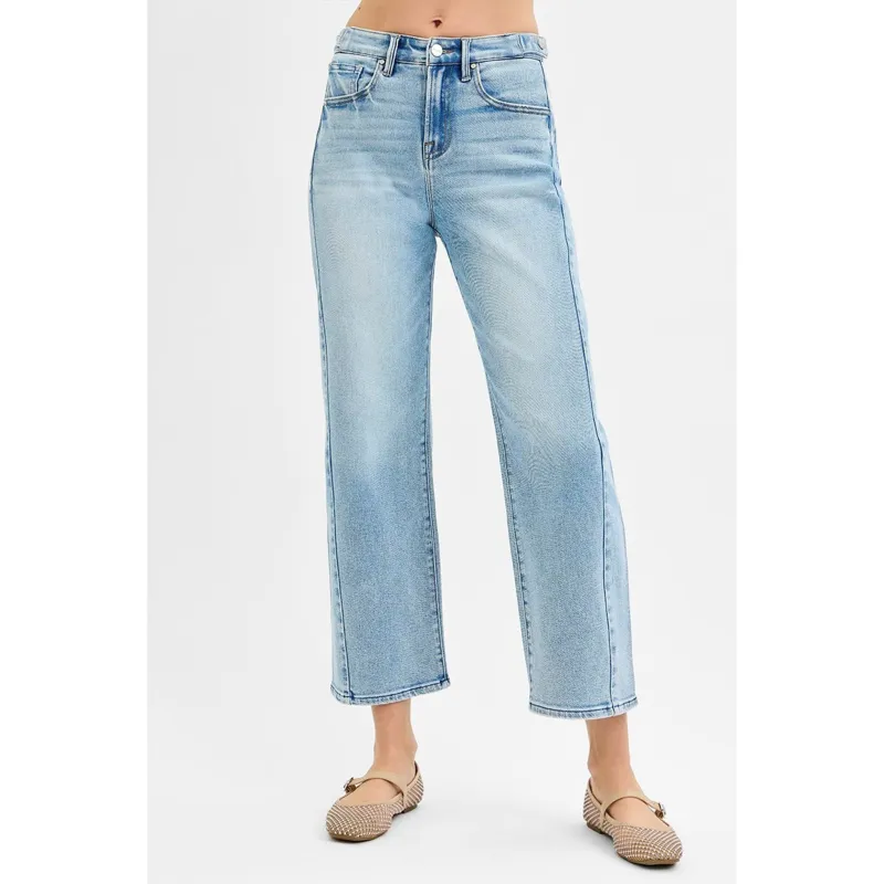 Risen Women's Light High Rise Crop Barrel Jeans made by Risen