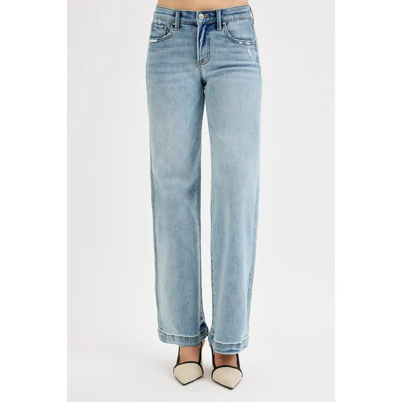 Risen Women's Light Mid-Rise Wide Leg Jeans made by Risen