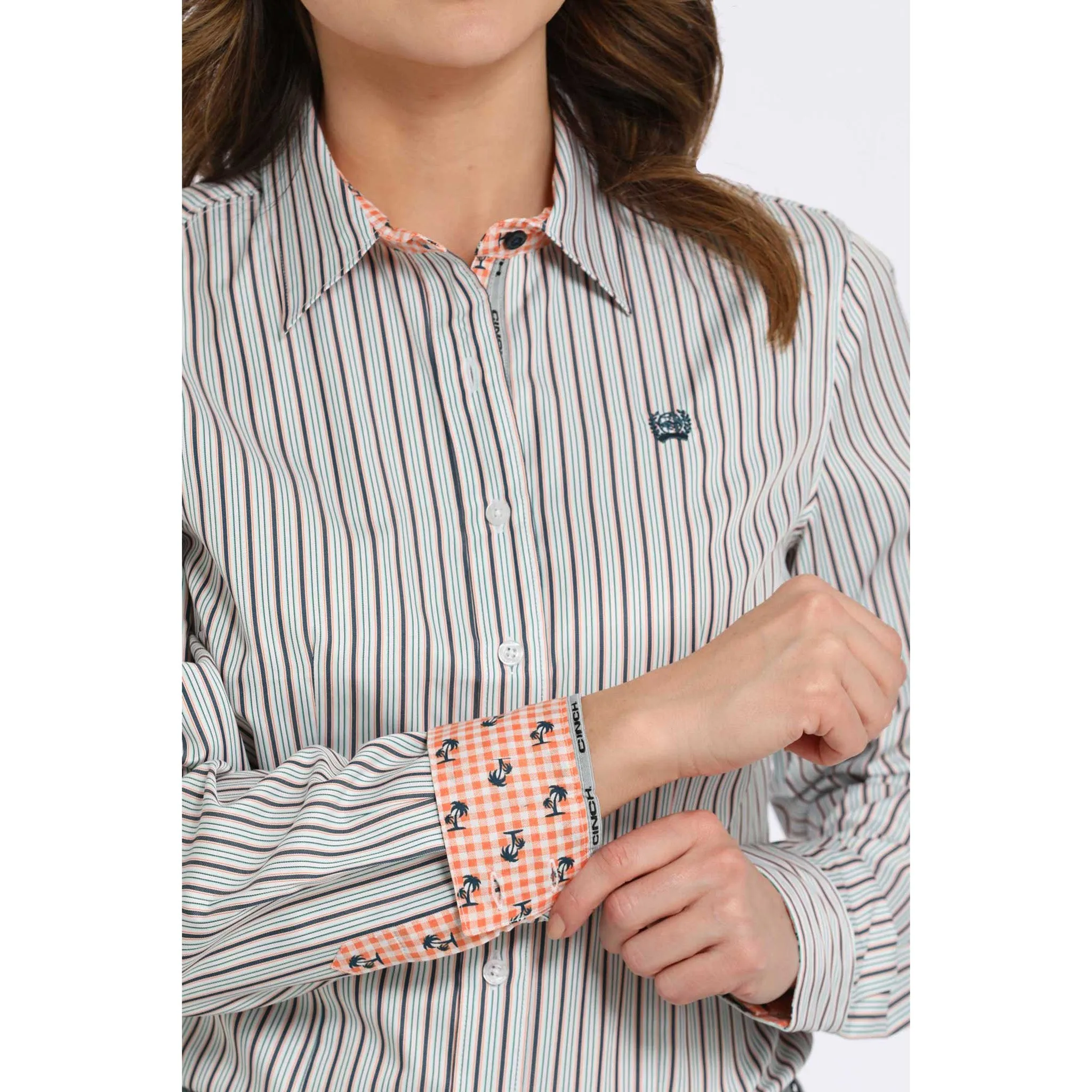 Cinch Women's Long Sleeve White Stripe Button Down sold by Western Edge product image thumbnail 4