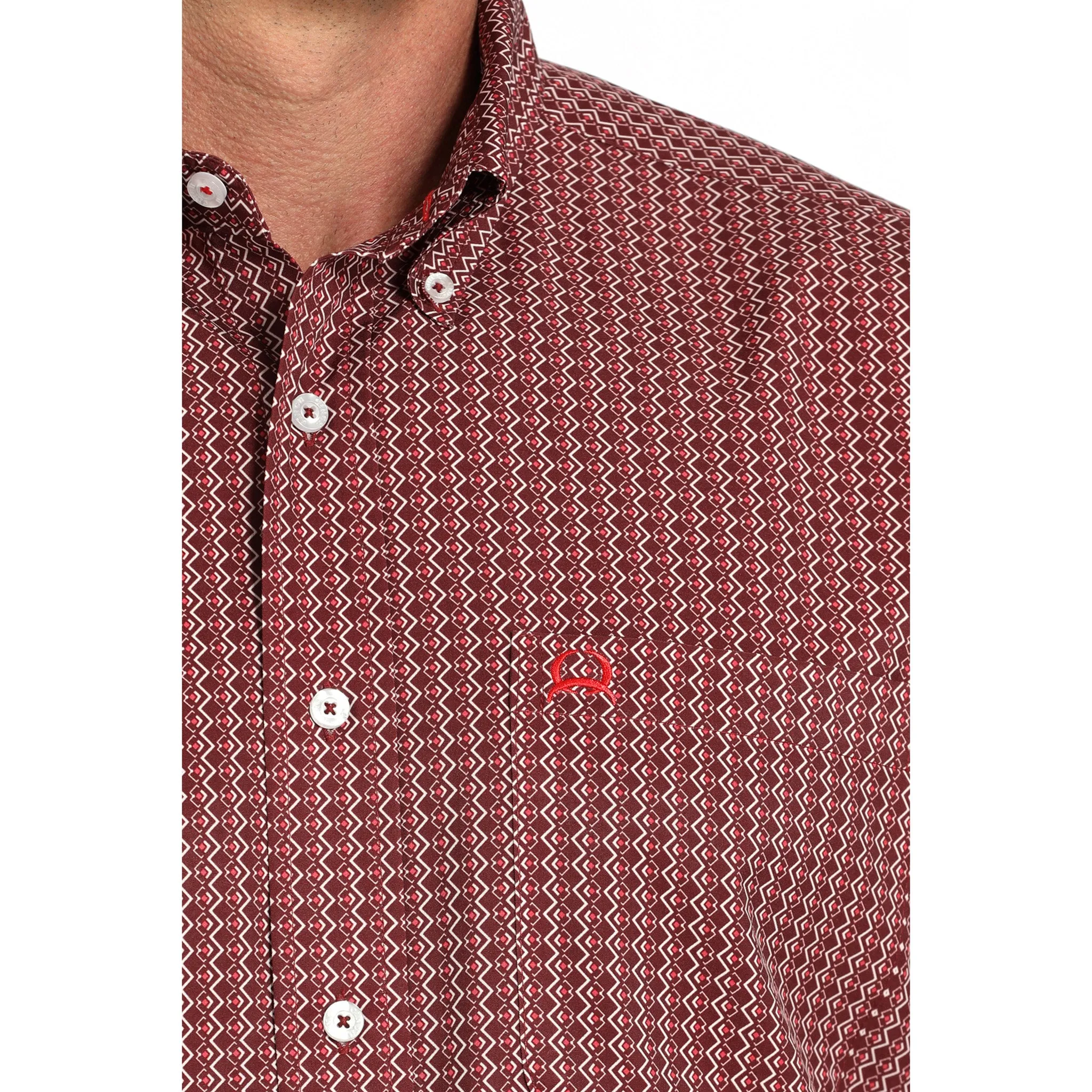 Cinch Mens Short Sleeve Burgudny Geo Print sold by Western Edge product image thumbnail 4