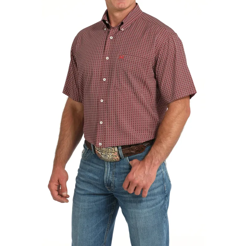 Cinch Mens Short Sleeve Burgudny Geo Print sold by Western Edge
