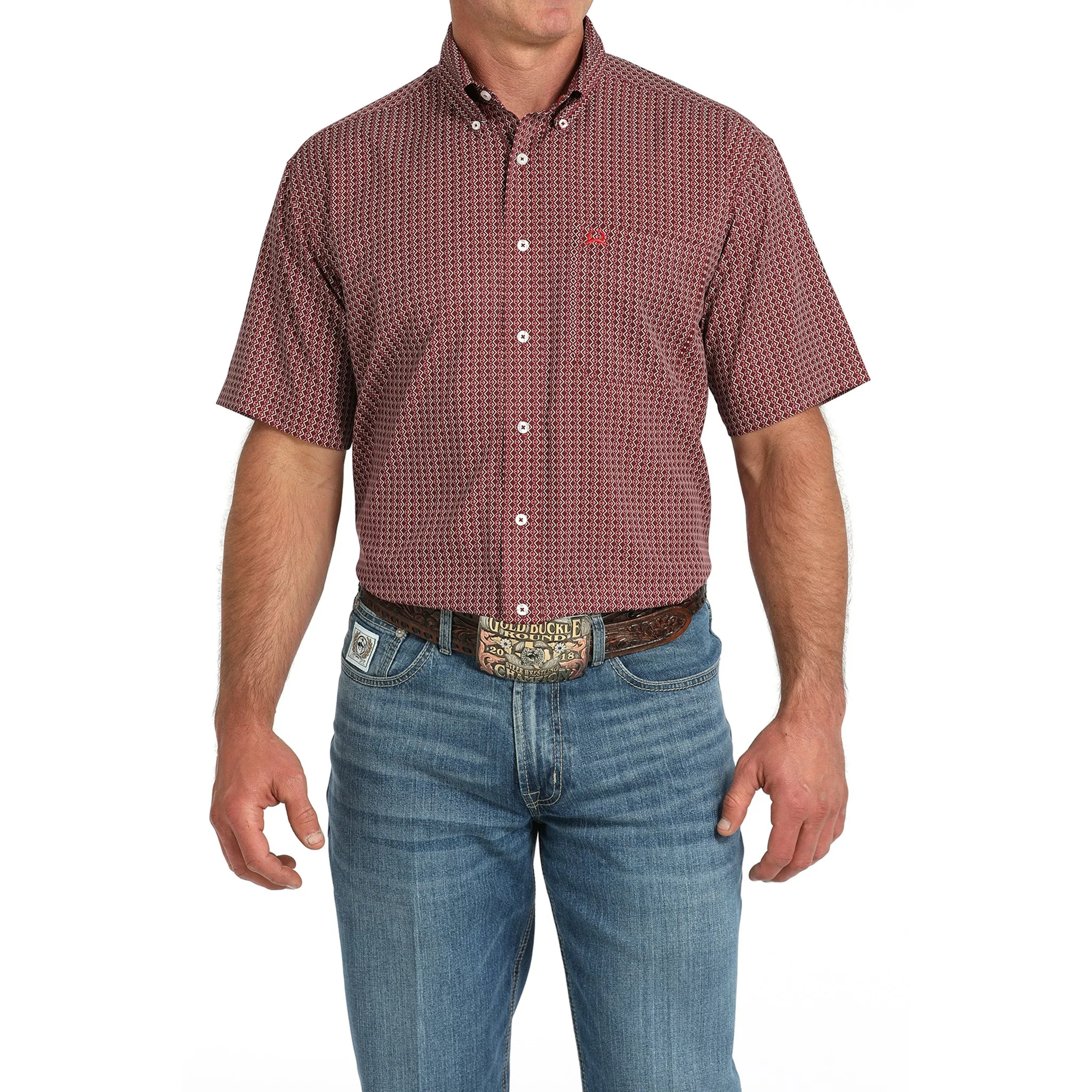 Cinch Mens Short Sleeve Burgudny Geo Print sold by Western Edge product image thumbnail 3