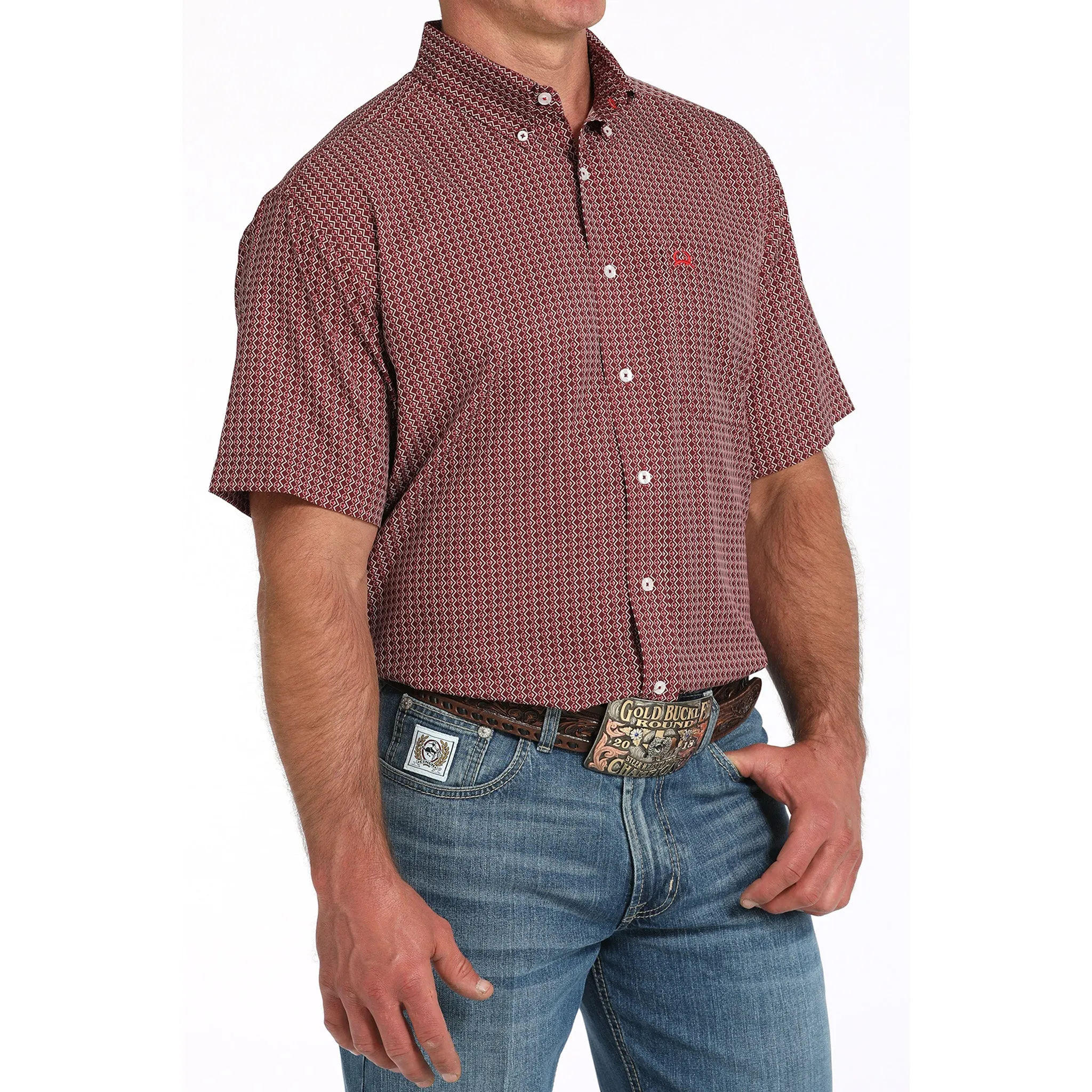 Cinch Mens Short Sleeve Burgudny Geo Print sold by Western Edge product image thumbnail 2