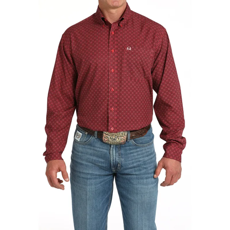 Cinch Men's Red Geo Print Long Sleeve Shirt sold by Western Edge