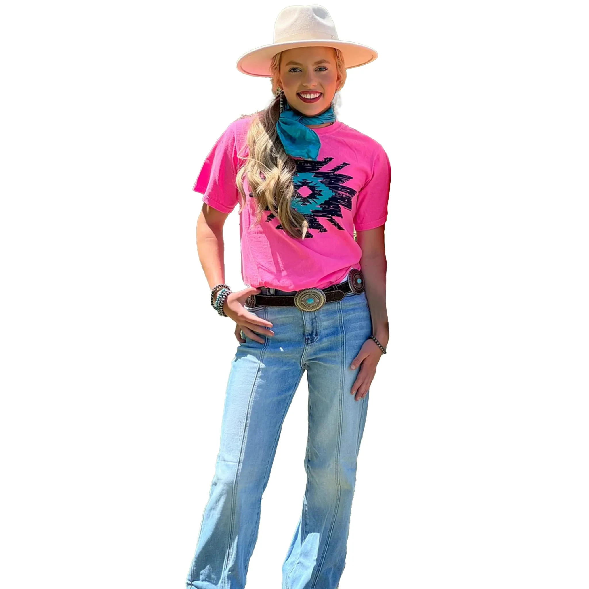 Texas True Threads Pink Aztec Tee sold by Western Edge
