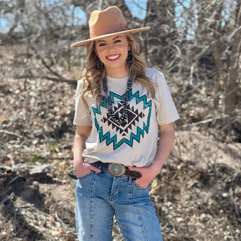 Texas True Threads Heather Aztec Tee made by Western Edge