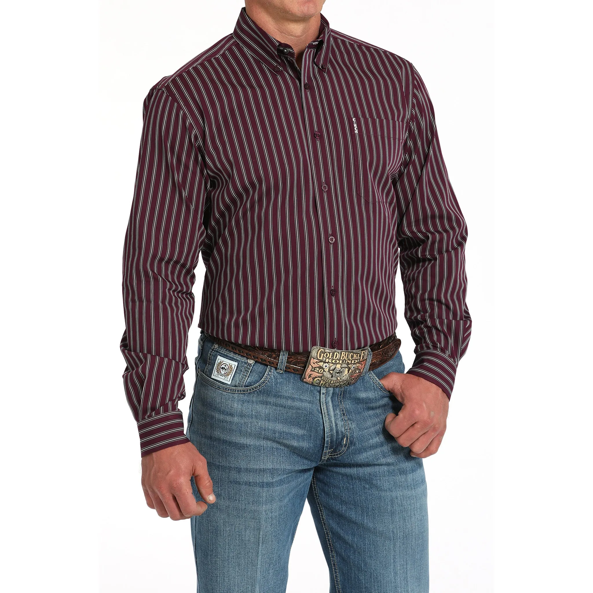Cinch Men's Purple Striped Modern Fit Shirt sold by Western Edge product image thumbnail 3