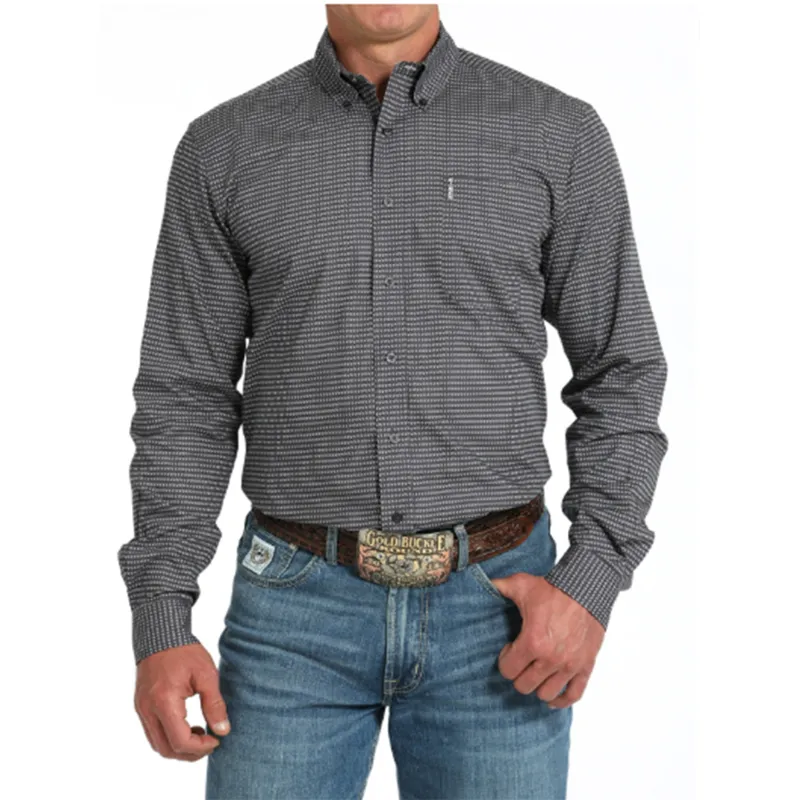 Cinch Men's Grey Geometric Print Long Sleeve Shirt sold by Western Edge