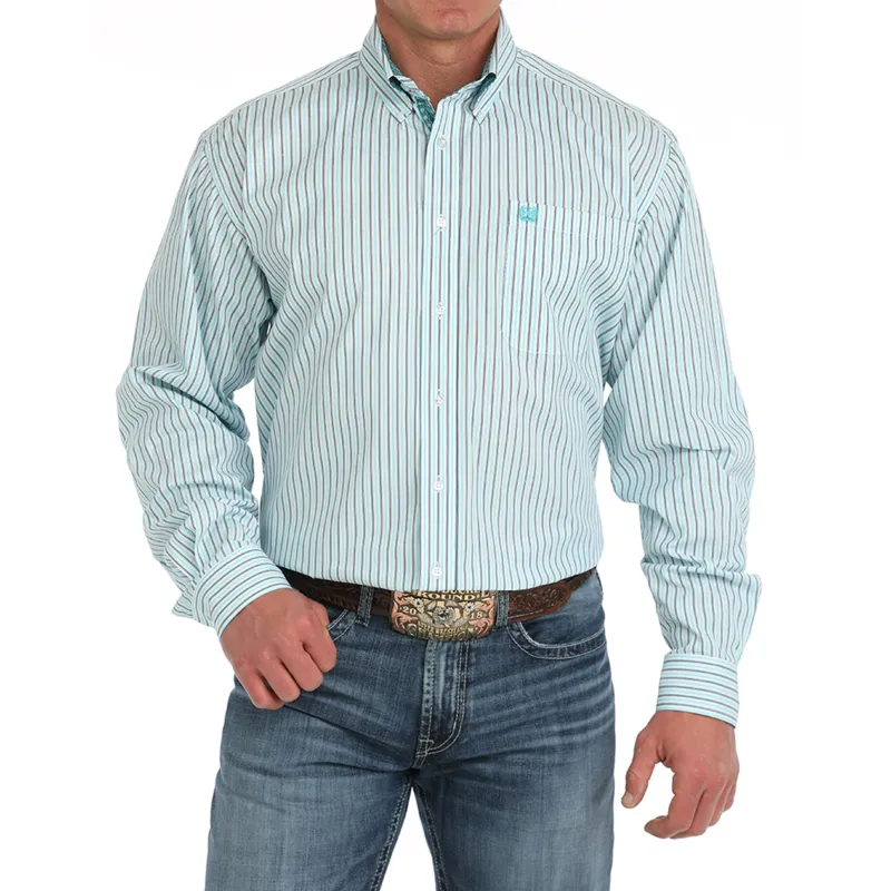 Cinch Men's White Striped Tencel Shirt made by Cinch