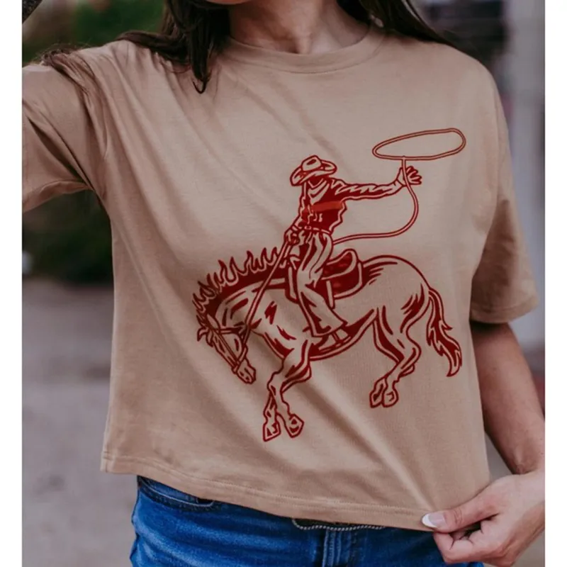 Women's Brown Rodeo Bronc Crop Tee made by Western Edge