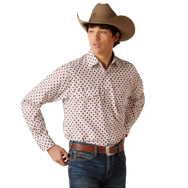Ariat White and Red Geo Print Shirt sold by Western Edge