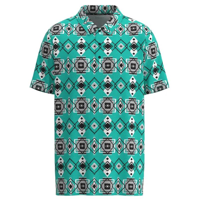 Hooey Men's "The Weekender" Aqua Aztec Polo made by Western Edge