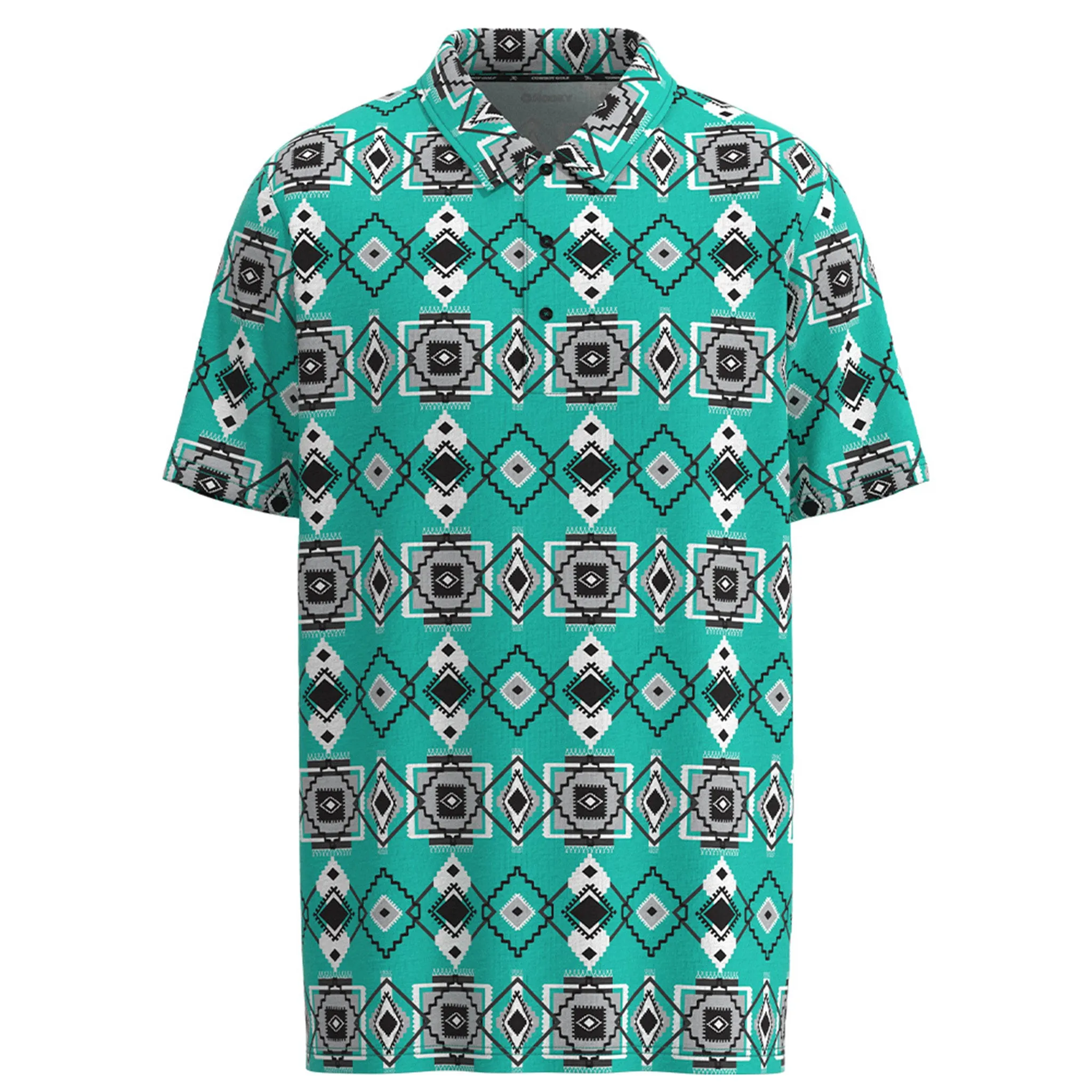 Hooey Men's "The Weekender" Aqua Aztec Polo sold by Western Edge