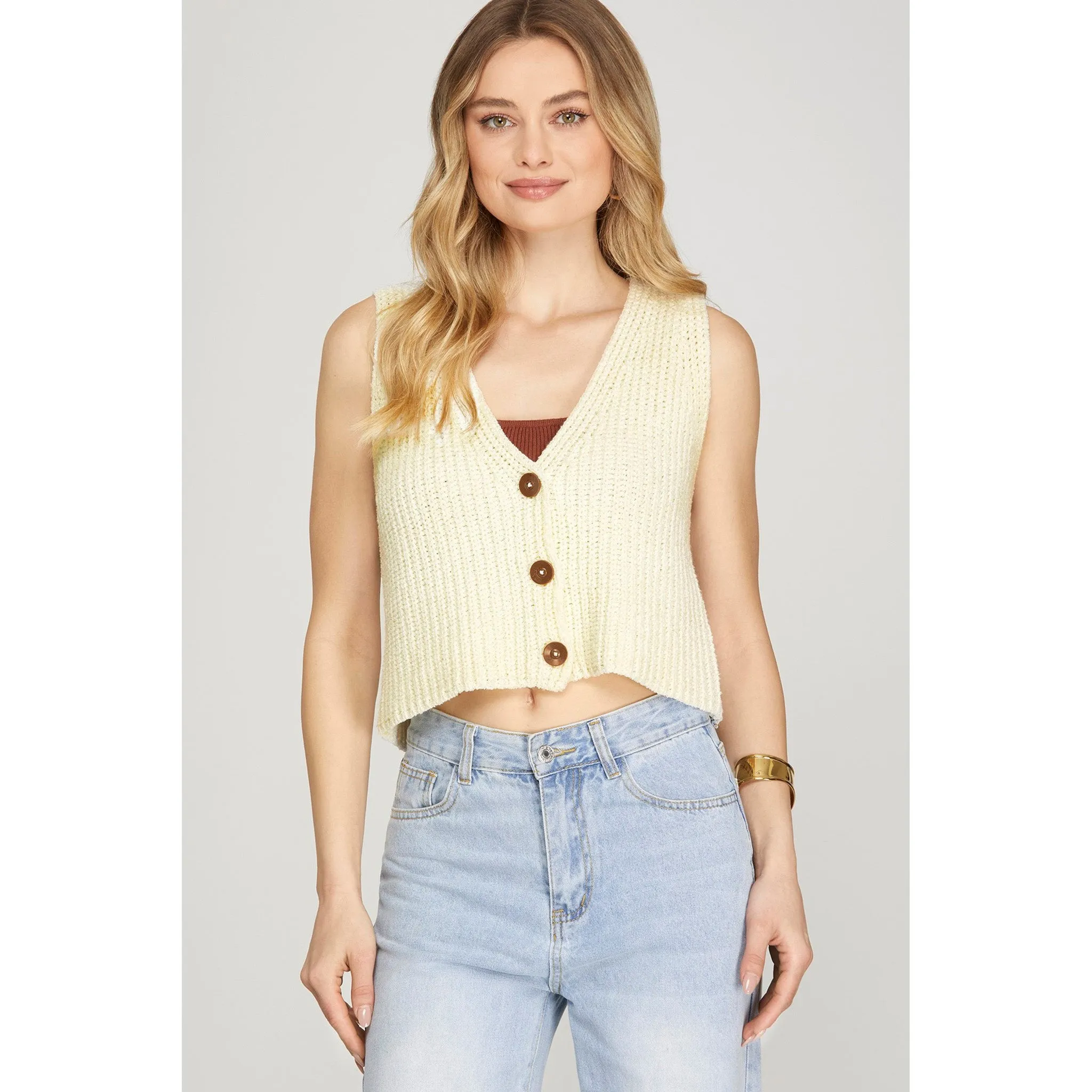 Off White Button Sweater Vest sold by Western Edge