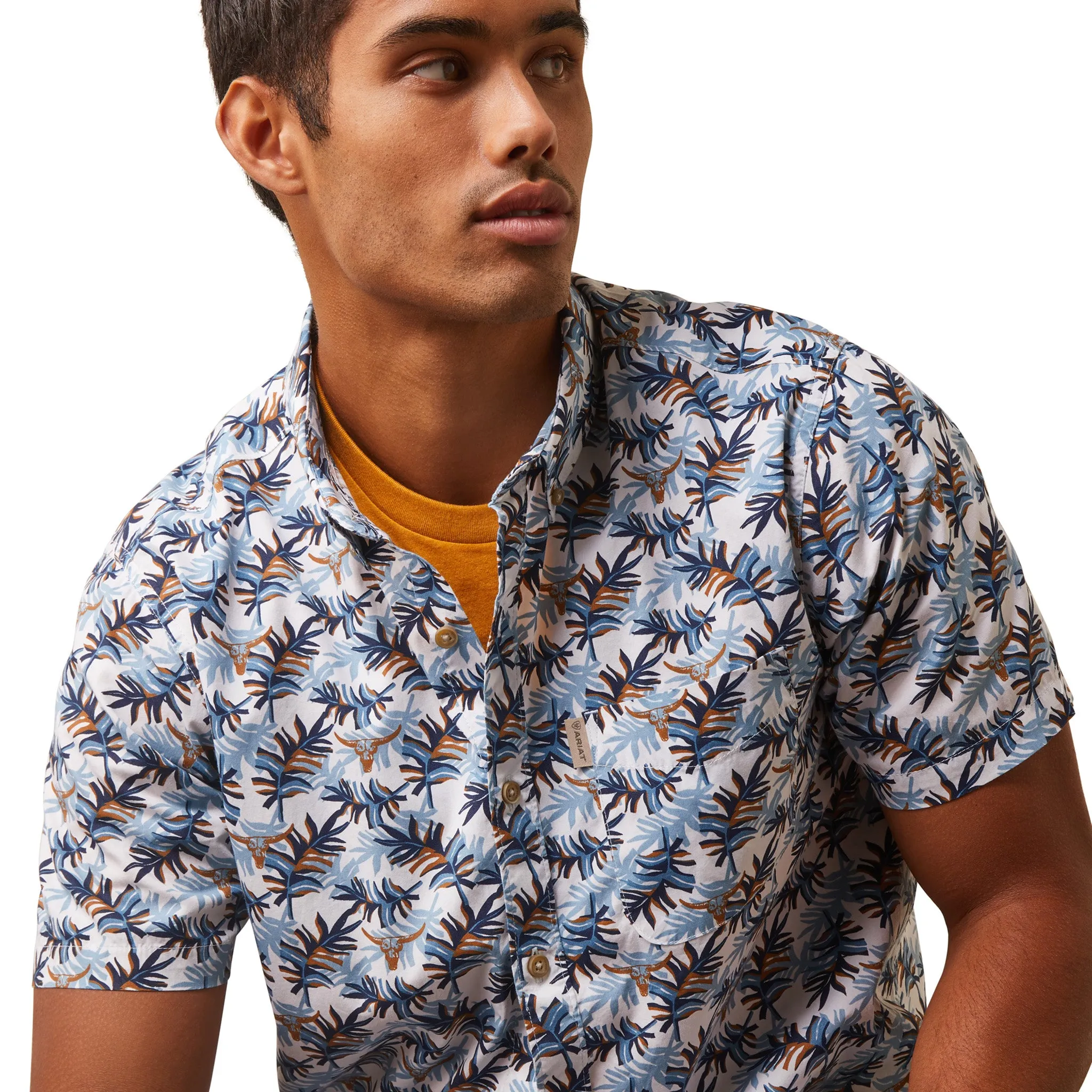Ariat Men's White & Blue Palm Leaf & Skull Short Sleeve sold by Western Edge product image thumbnail 3