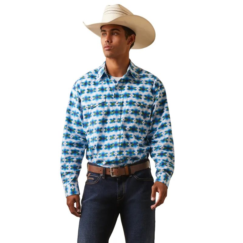 Ariat Men's Levi White, Green & Blue Southwest Long Sleeve made by Ariat
