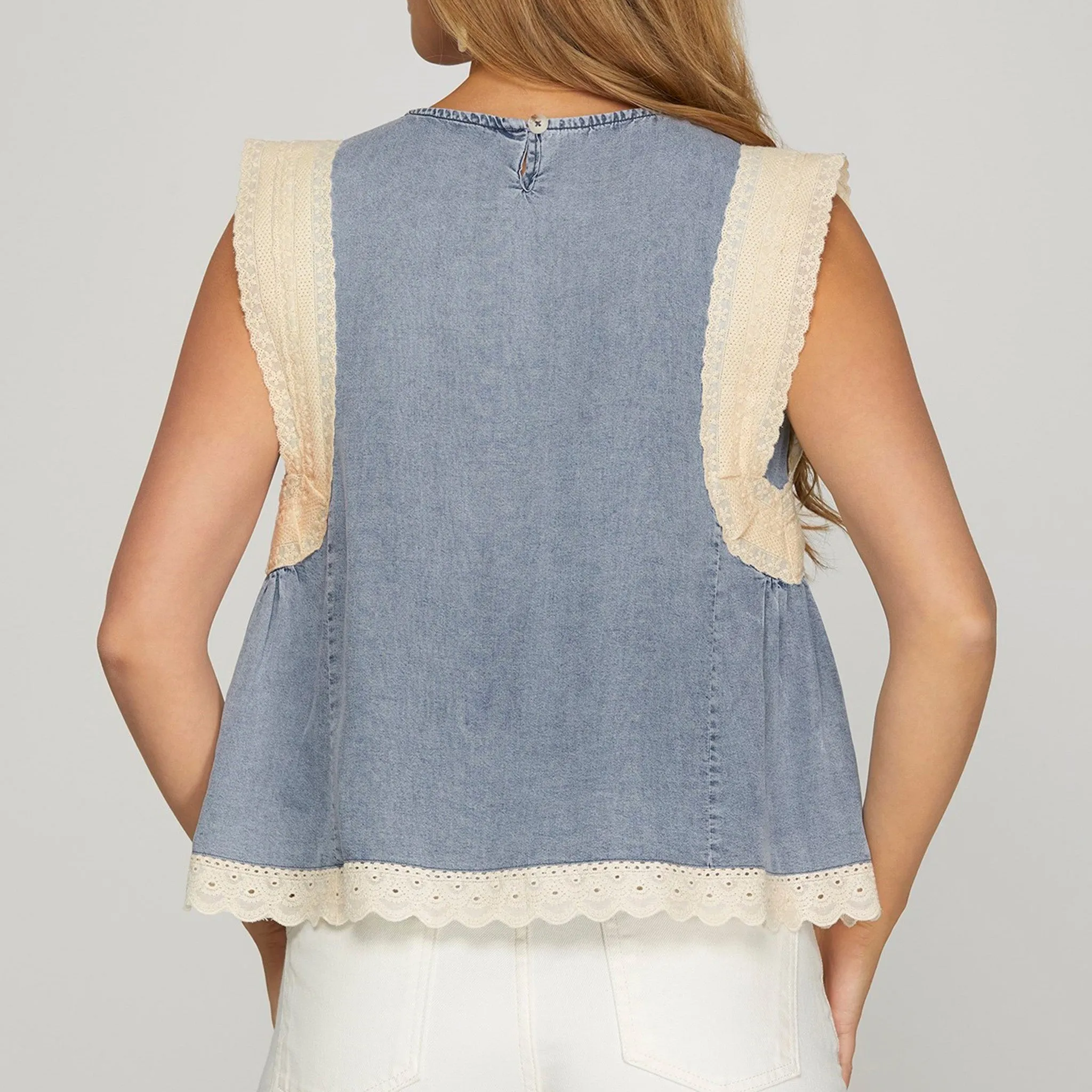 Light Blue With Crochet Trim Short Sleeve Top sold by Western Edge product image thumbnail 2