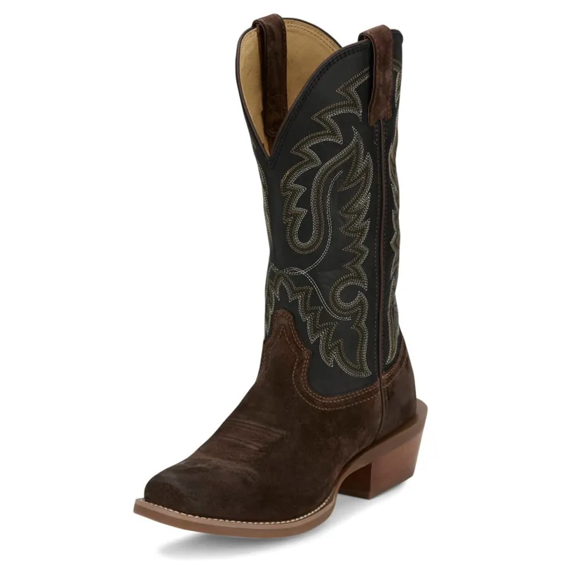 Justin Men's Chocolate Suede Mid Cutter Square Toe Boots made by Western Edge