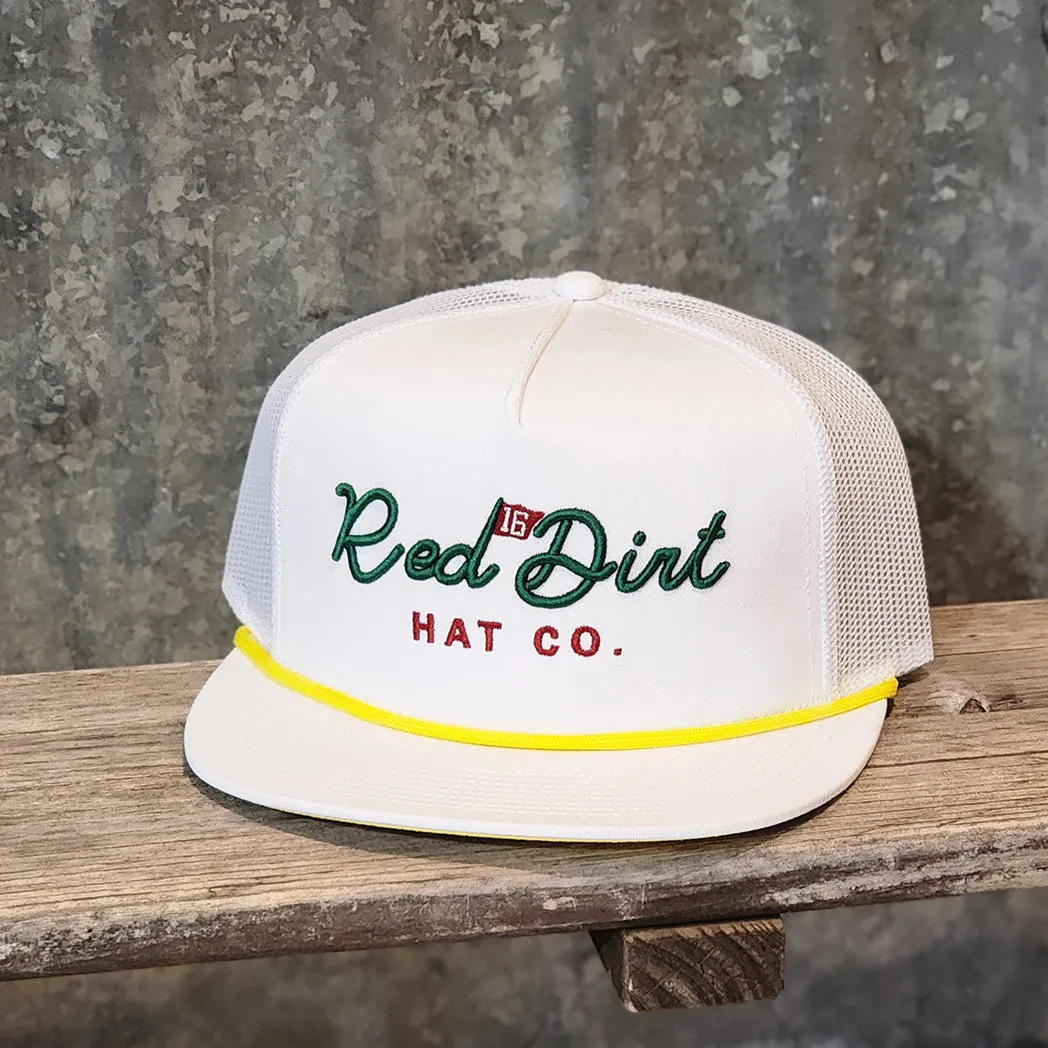 Red Dirt White Cap with Yellow Rope Green Writing (Birdie) sold by Western Edge