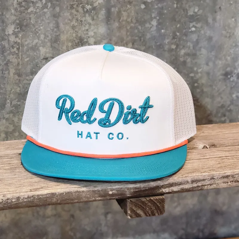 Red Dirt White Cap with Teal and Orange Rope made by Western Edge