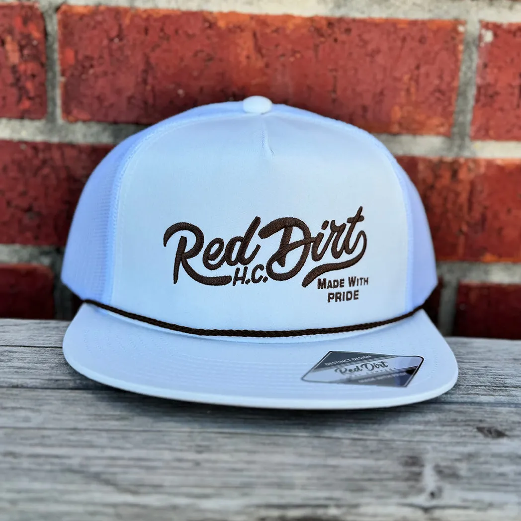 Red Dirt Designs Over The Top White Cap With Brown Logo sold by Western Edge