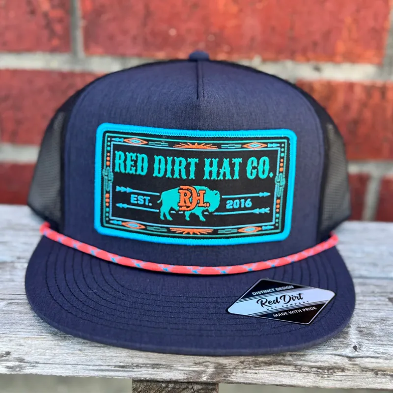 Red Dirt Navy & Black Tarnation Hat With Turquoise & Orange Logo made by Western Edge
