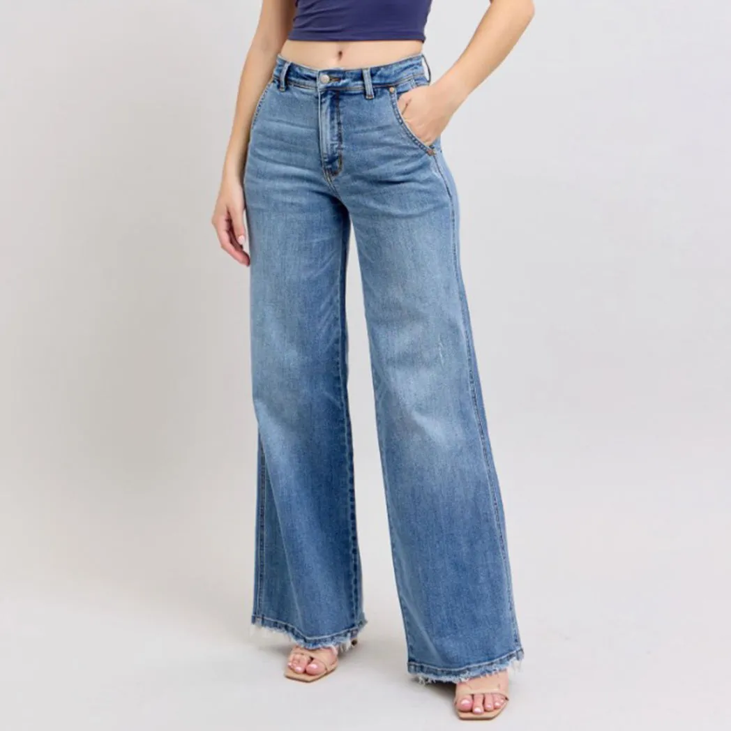 Women's Med Wash High Waisted Retro Wide Leg Jeans sold by Western Edge