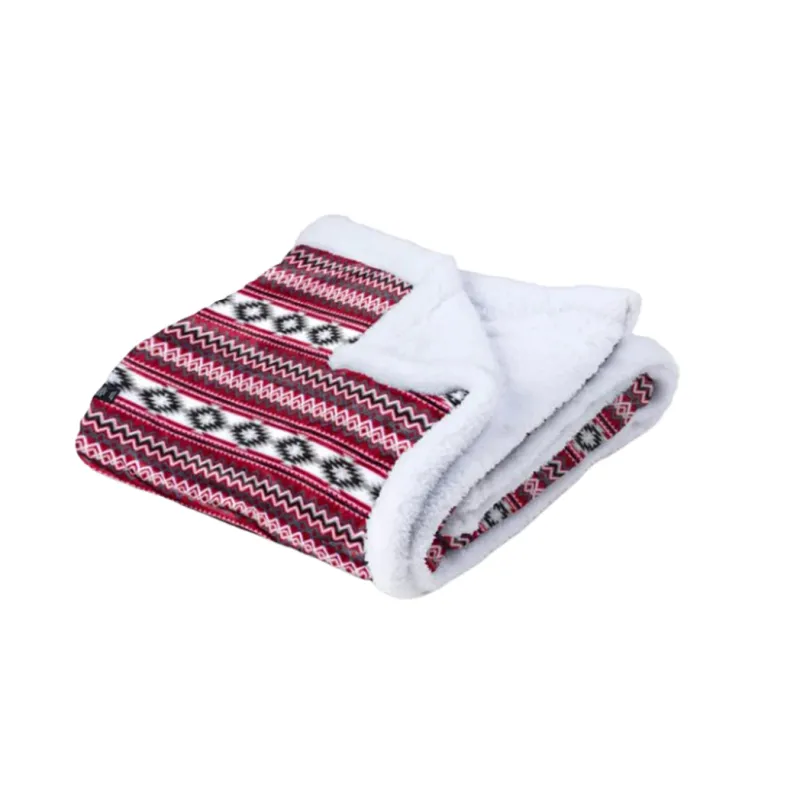 Burgandy & White Aztec Plush Sherpa Blanket made by Western Edge