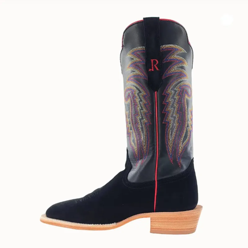 R Watson Men's Black Roughout Cowhide Boots made by Western Edge