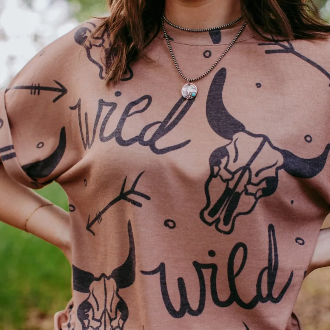 Women's Brown Wild Skull Oversized Tee sold by Western Edge product image thumbnail 2