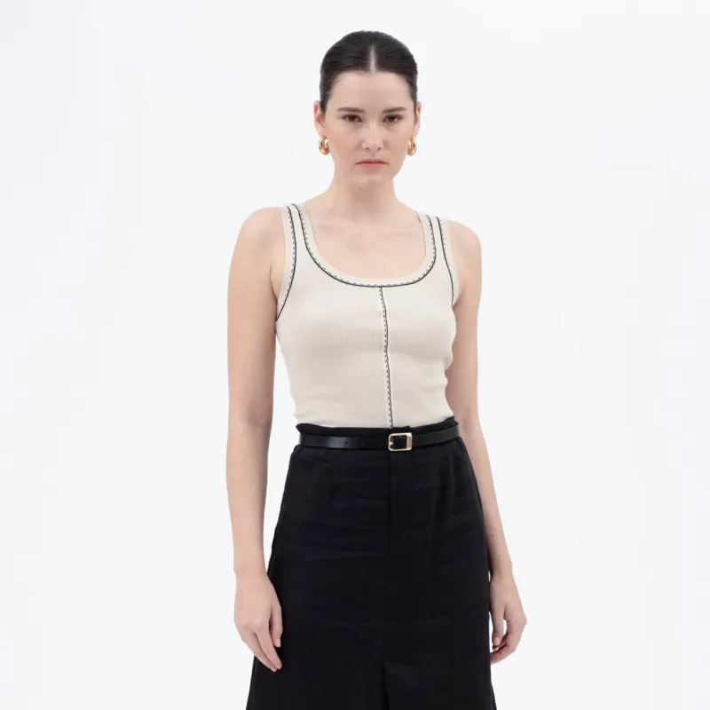 Khaki Stitch Knit Tank Top made by Blu Pepper