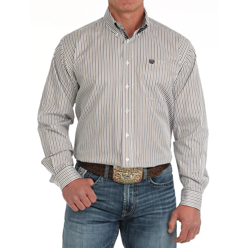 Men's Cinch White Striped Shirt sold by Western Edge