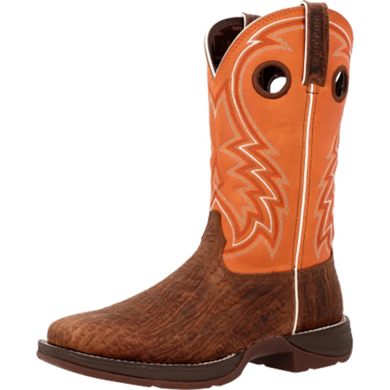 Durango Men's Cedar Bark & Orange Rebel Square Toe made by Western Edge