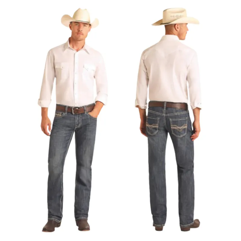 Rock & Roll Men's Dark Vintage Pistol Straight Leg Jeans made by Western Edge