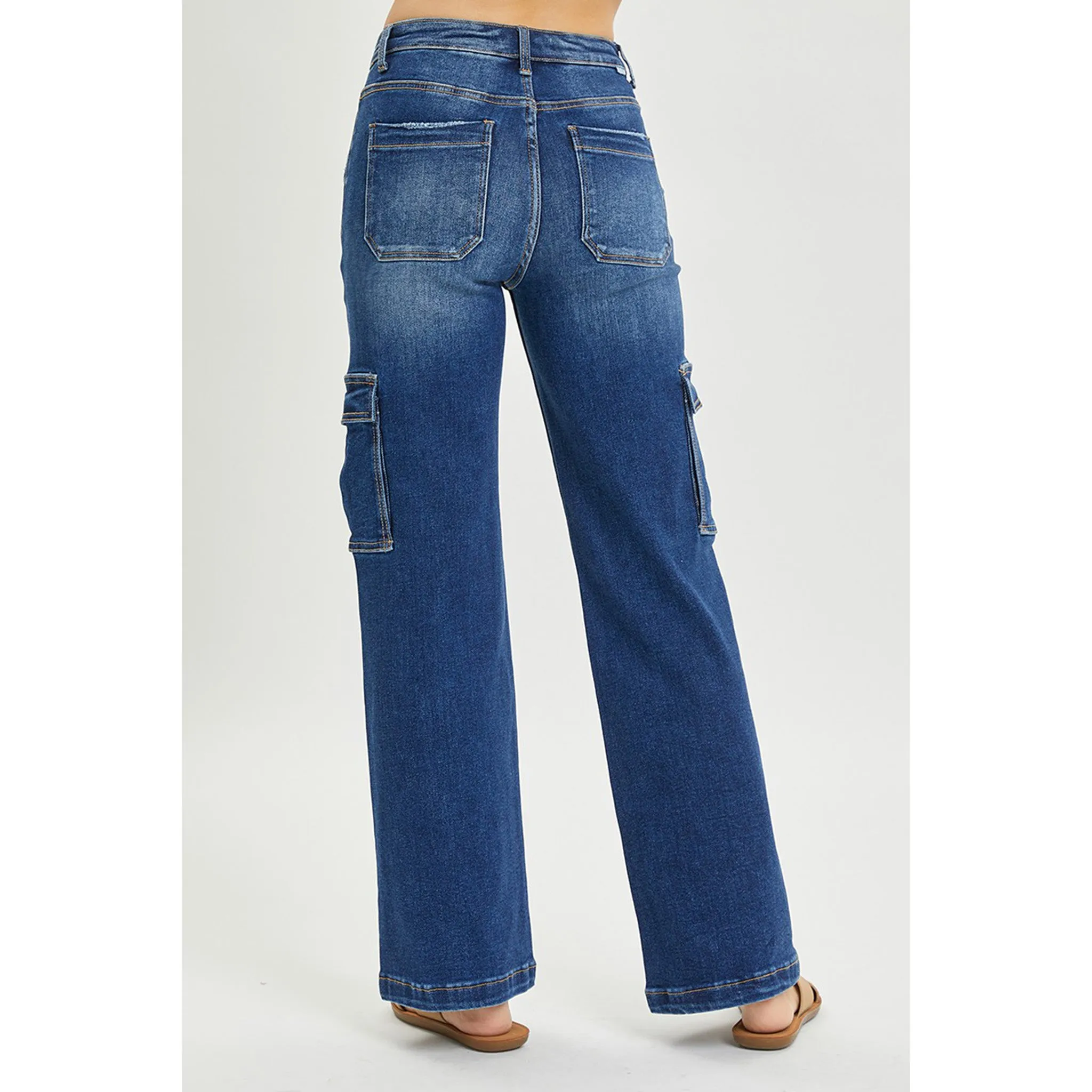 Risen Women's Dark Wash High Rise Wide Leg Cargo Jeans sold by Western Edge product image thumbnail 4
