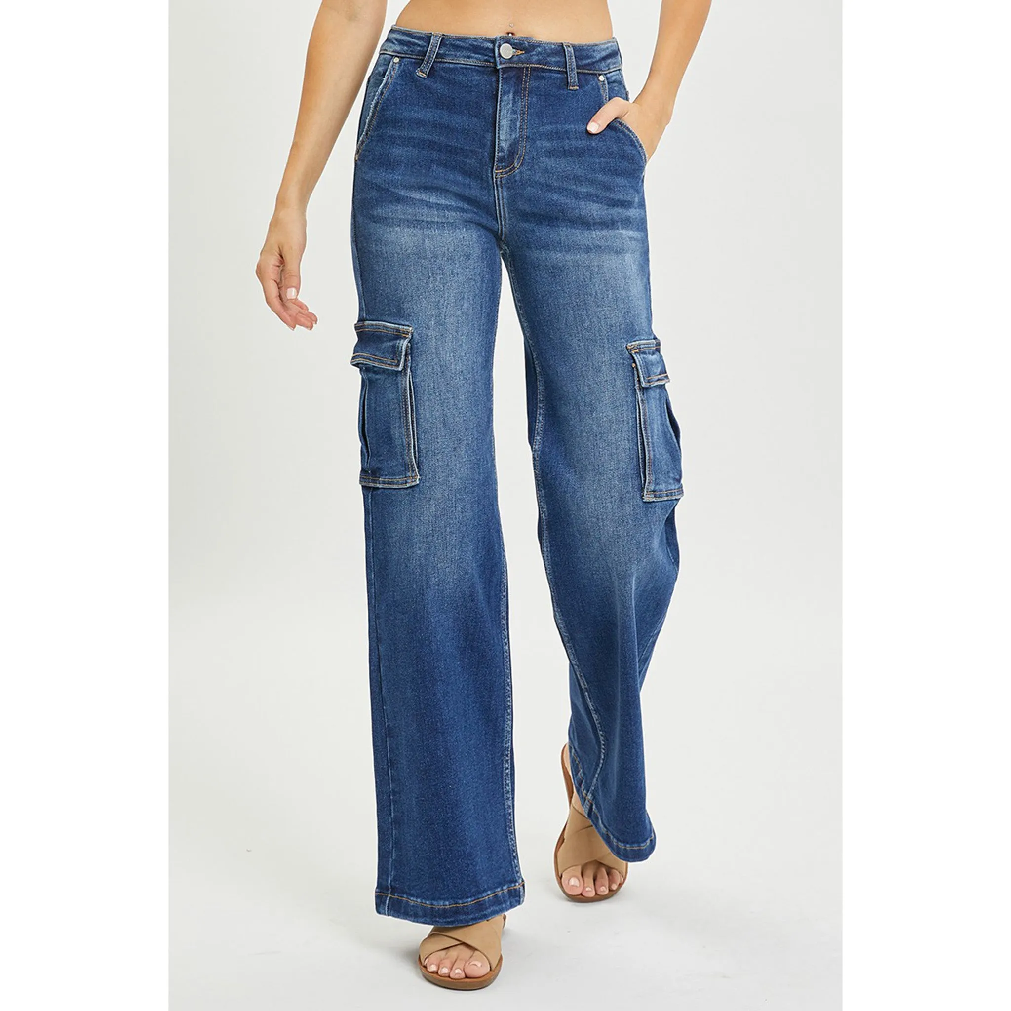 Risen Women's Dark Wash High Rise Wide Leg Cargo Jeans sold by Western Edge product image thumbnail 2