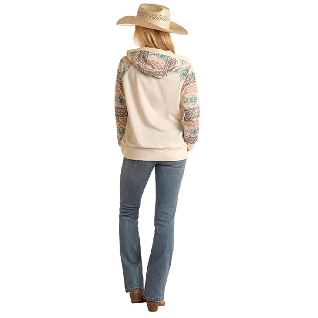 Rock & Roll Women's Natural & Aztec Sleeve Hoodie sold by Western Edge product image thumbnail 3