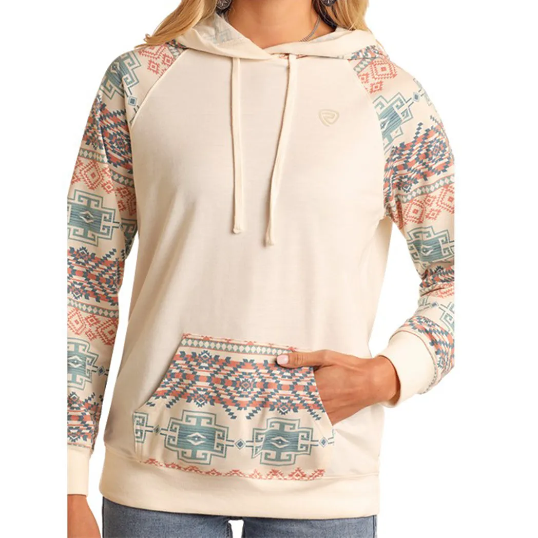 Rock & Roll Women's Natural & Aztec Sleeve Hoodie sold by Western Edge product image thumbnail 2