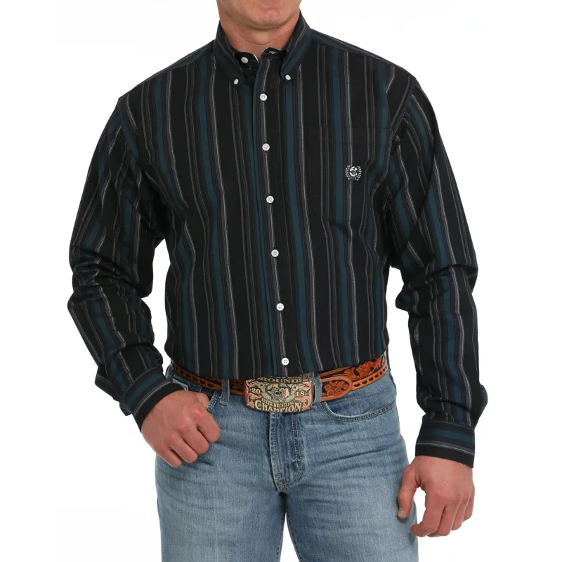 Cinch Men's Black & Blue Oxford Stripe Button Down Shirt made by Cinch