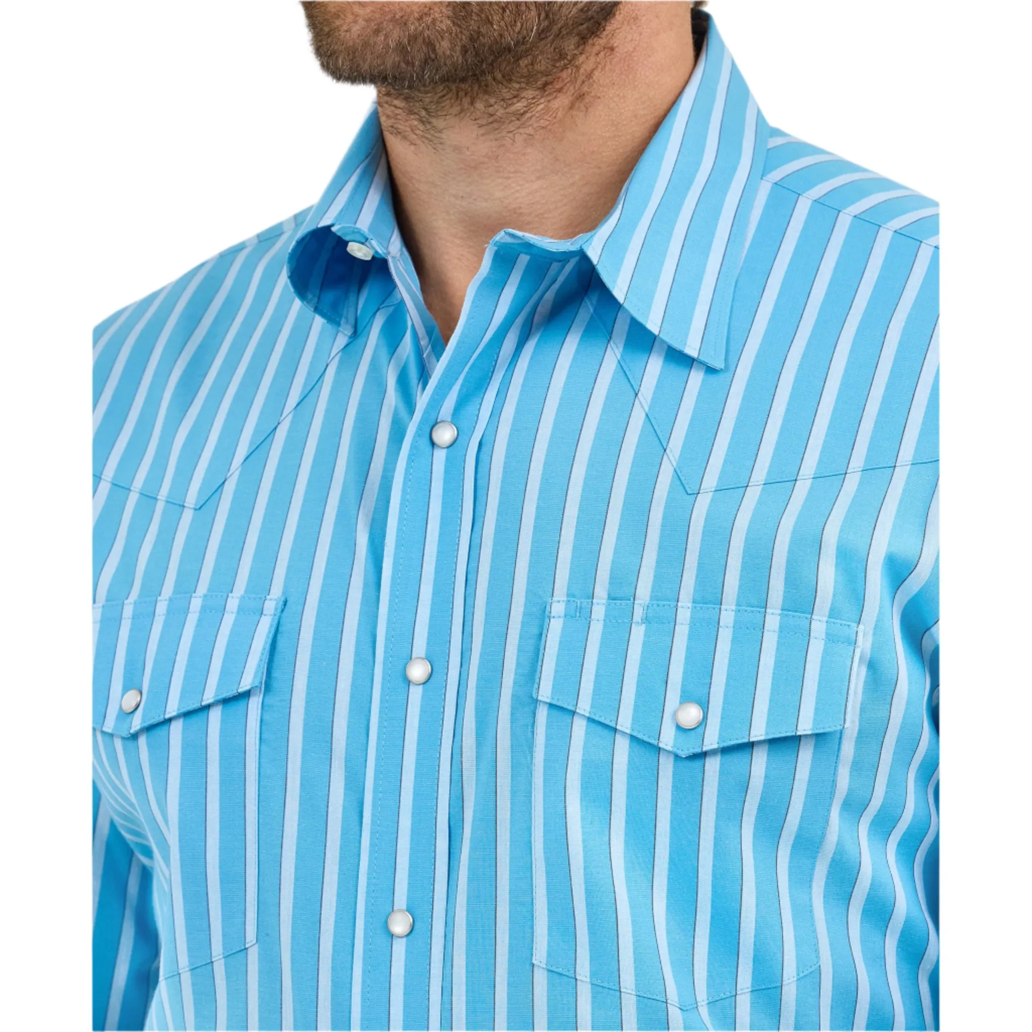 Wrangler Men's Multi Blue Stripe Shirt sold by Western Edge product image thumbnail 2