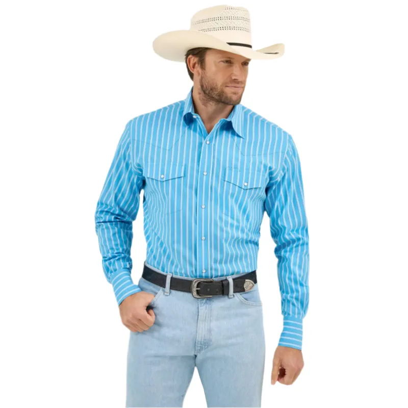 Wrangler Men's Multi Blue Stripe Shirt made by Western Edge