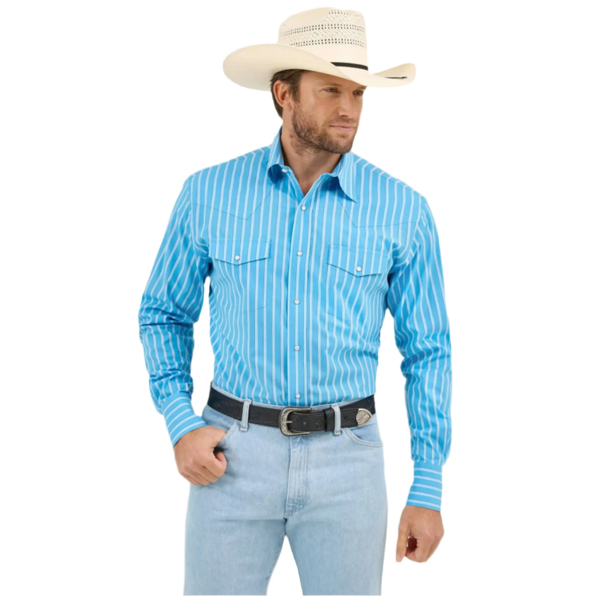 Wrangler Men's Multi Blue Stripe Shirt sold by Western Edge
