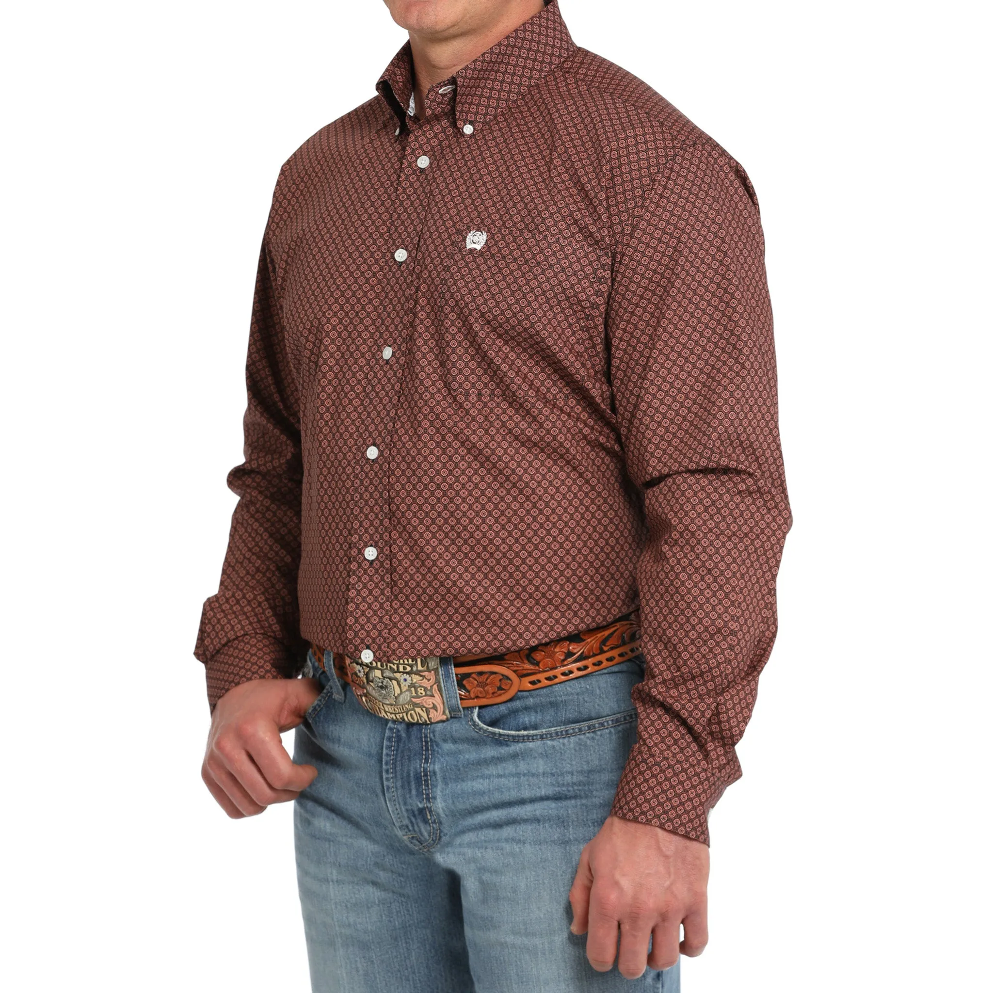 Cinch Men's Dark Red Geo Print Shirt sold by Western Edge product image thumbnail 2