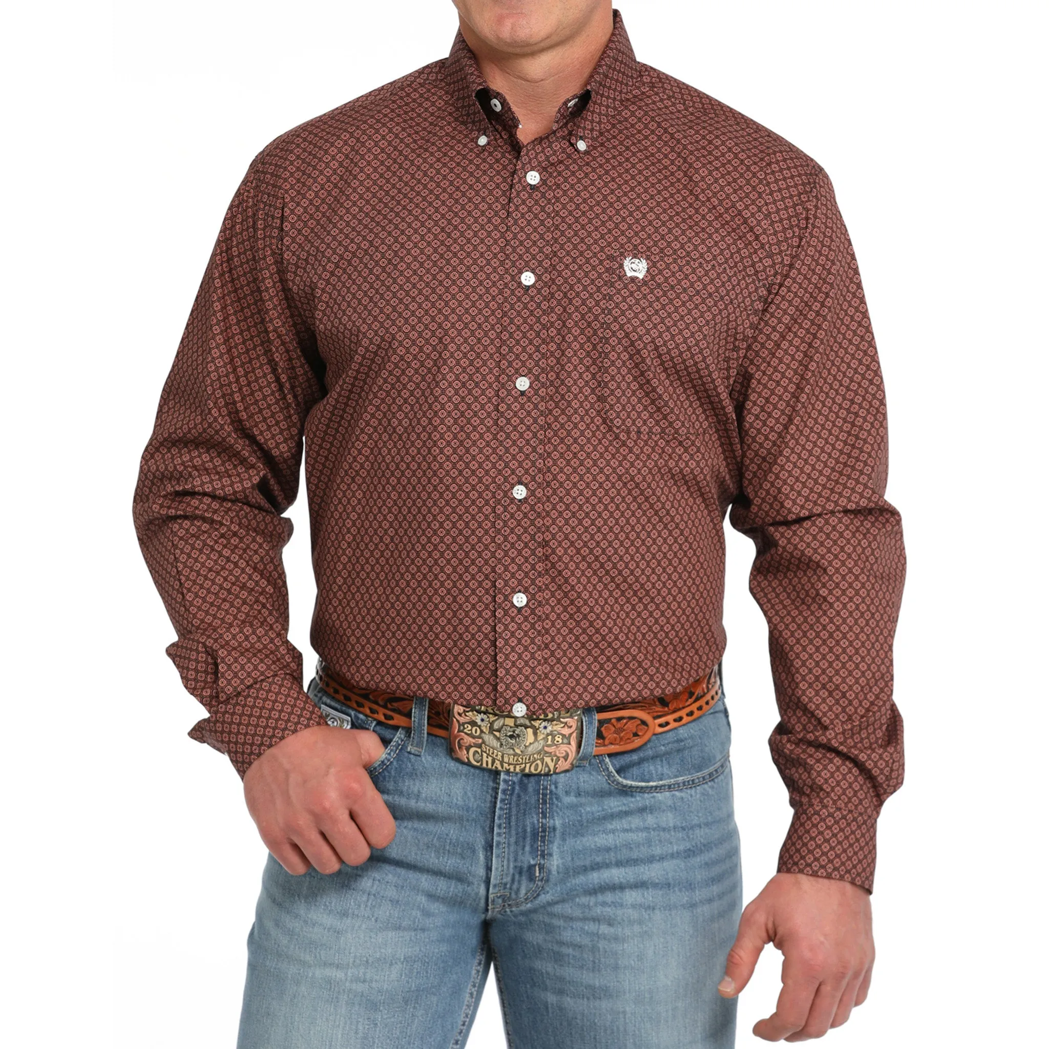 Cinch Men's Dark Red Geo Print Shirt sold by Western Edge
